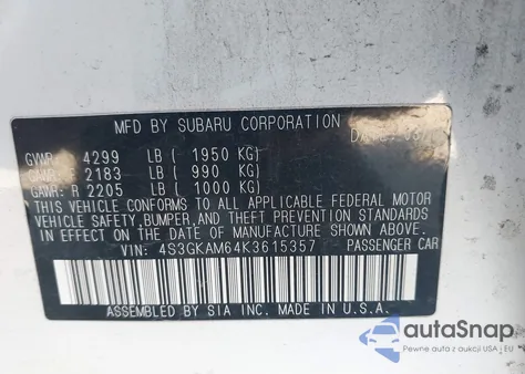 2019 Subaru Impreza 2.0I Sport из США, поврежденный, VIN 4S3GKAM64K3615357